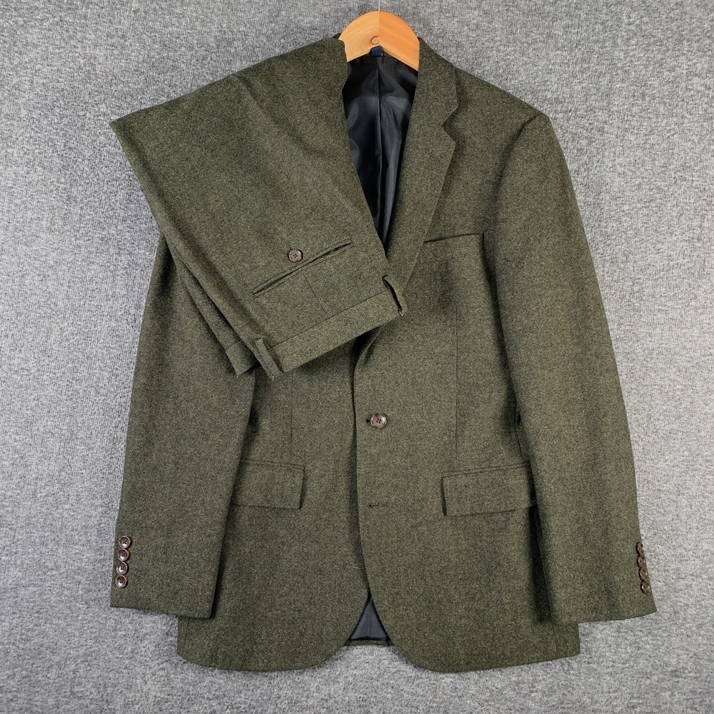 J Crew Suit Men 38R Thompson Donegal Tweed Green 32x32 Slim Fit Wool 2 Piece